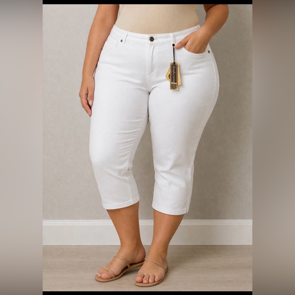 Hybrid & Company White Capri Pants Size 20 NWT Stretch Mid Rise Slim Fit